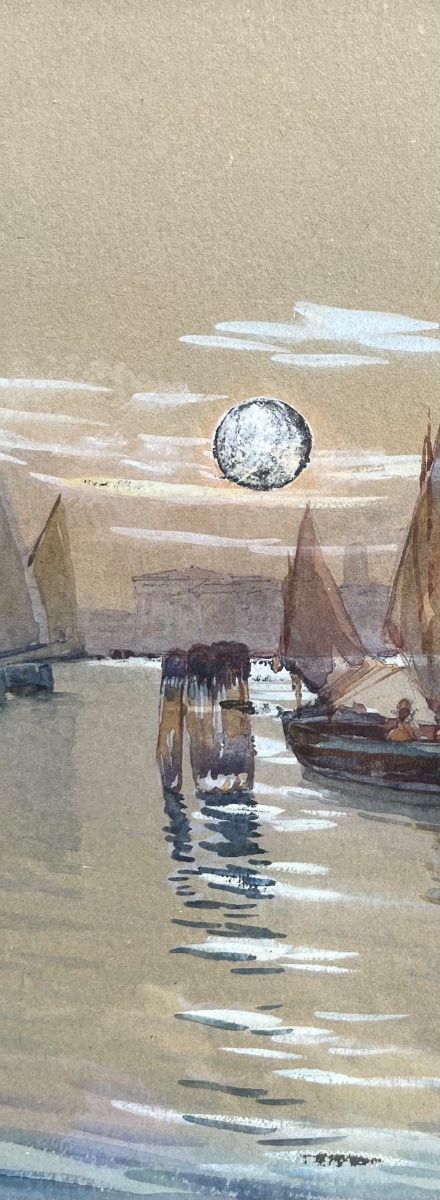 Gino Scalatelli (1876-1943?) Veduta di Venezia dalla Giudecca con bragozzi a vela al terzo  -photo-3