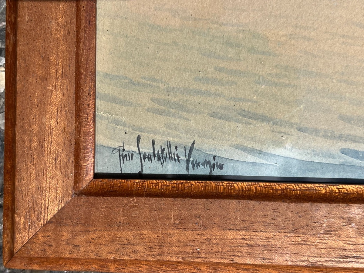 Gino Scalatelli (1876-1943?) Veduta di Venezia dalla Giudecca con bragozzi a vela al terzo  -photo-2