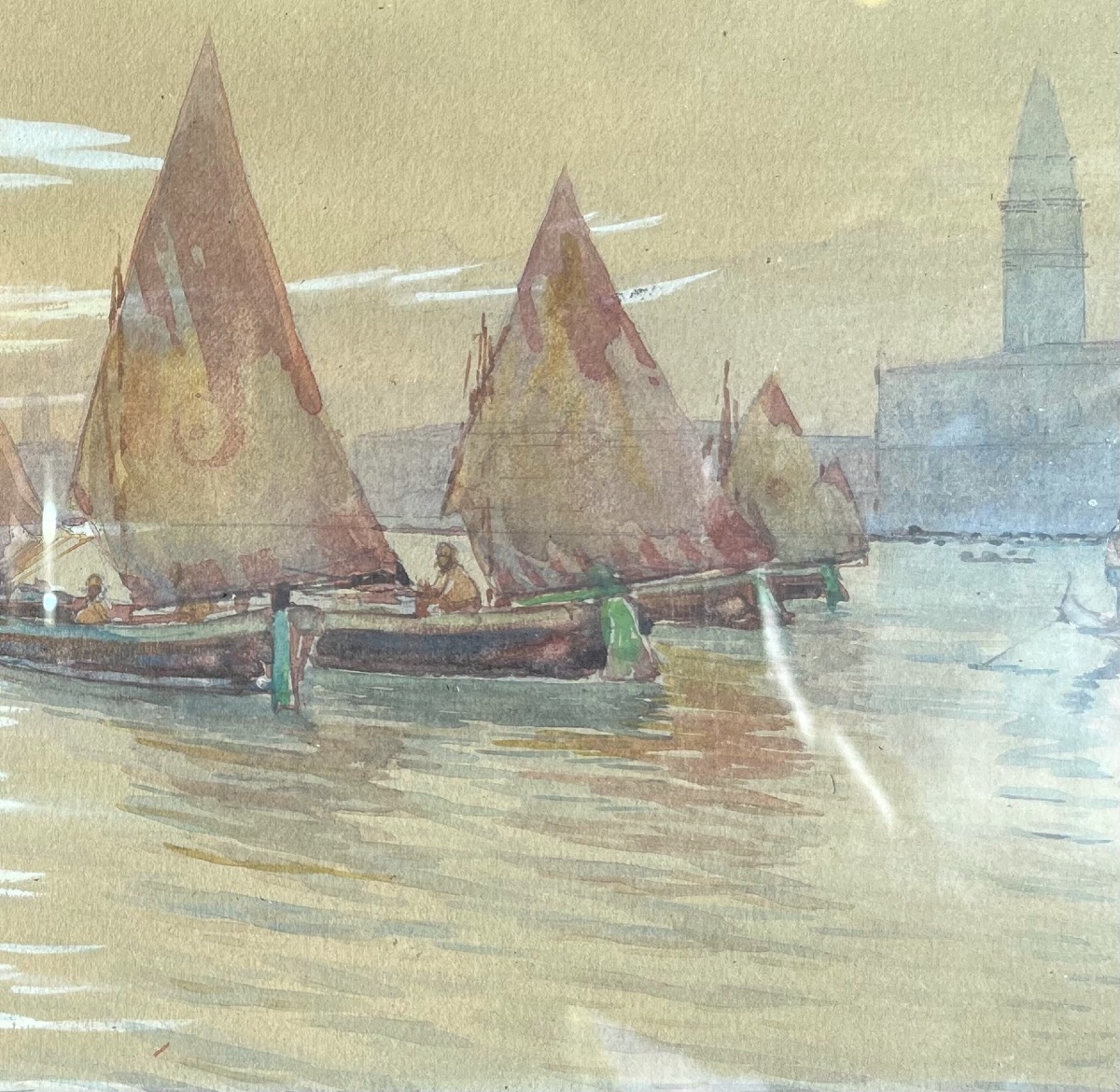 Gino Scalatelli (1876-1943?) Veduta di Venezia dalla Giudecca con bragozzi a vela al terzo  -photo-4