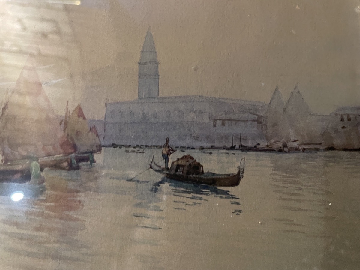 Gino Scalatelli (1876-1943?) Veduta di Venezia dalla Giudecca con bragozzi a vela al terzo  -photo-6