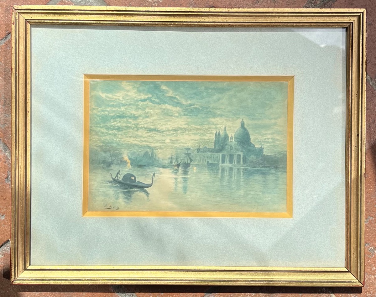 Venezia, veduta della laguna con Santa Maria della Salute e velieri, Pierre Leconte (1894-1946)-photo-3