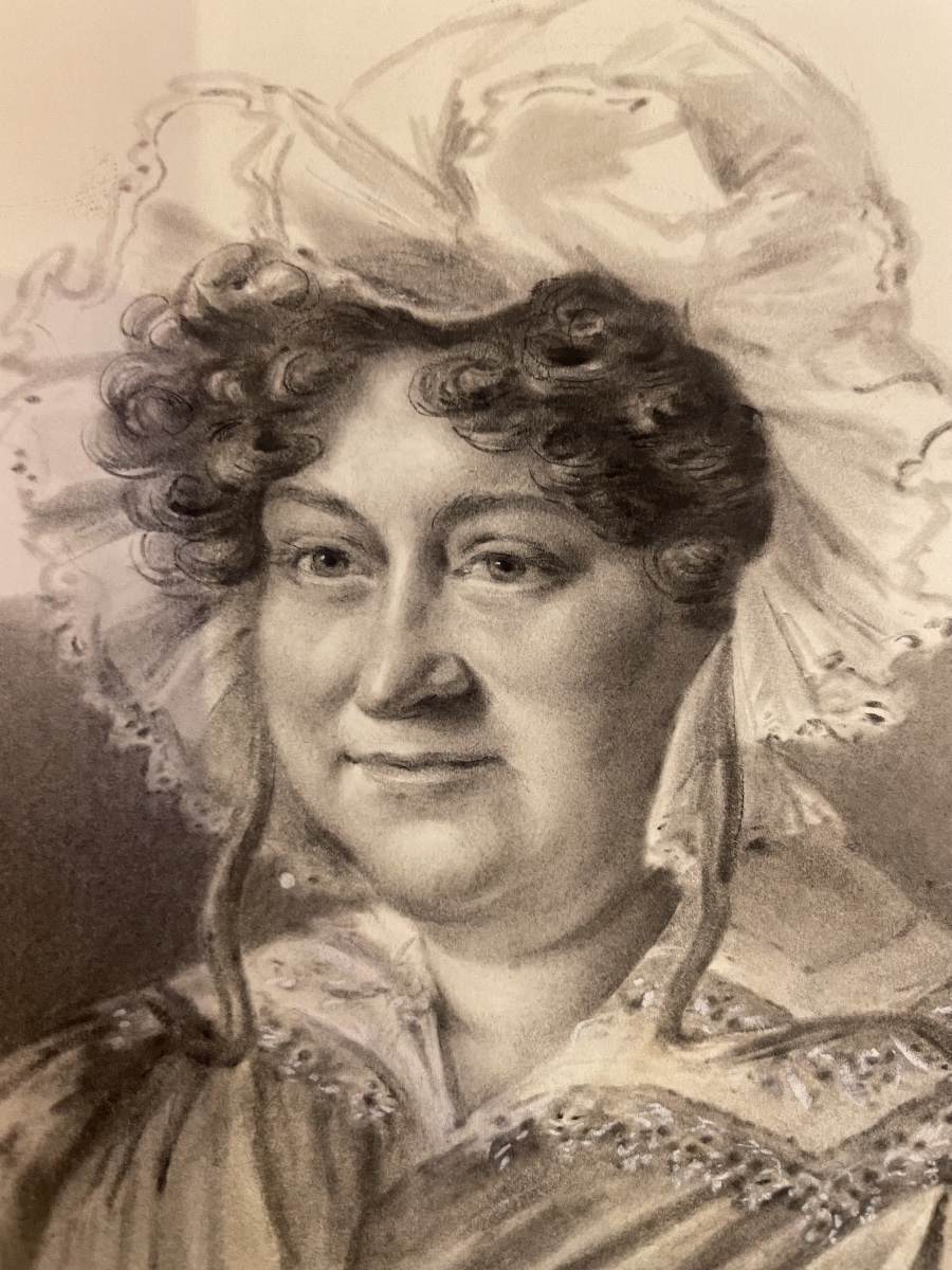 Ritratto a carboncino di dama in abito con maniche a sbuffo e cuffia di pizzo, 1830 ca.  -photo-4
