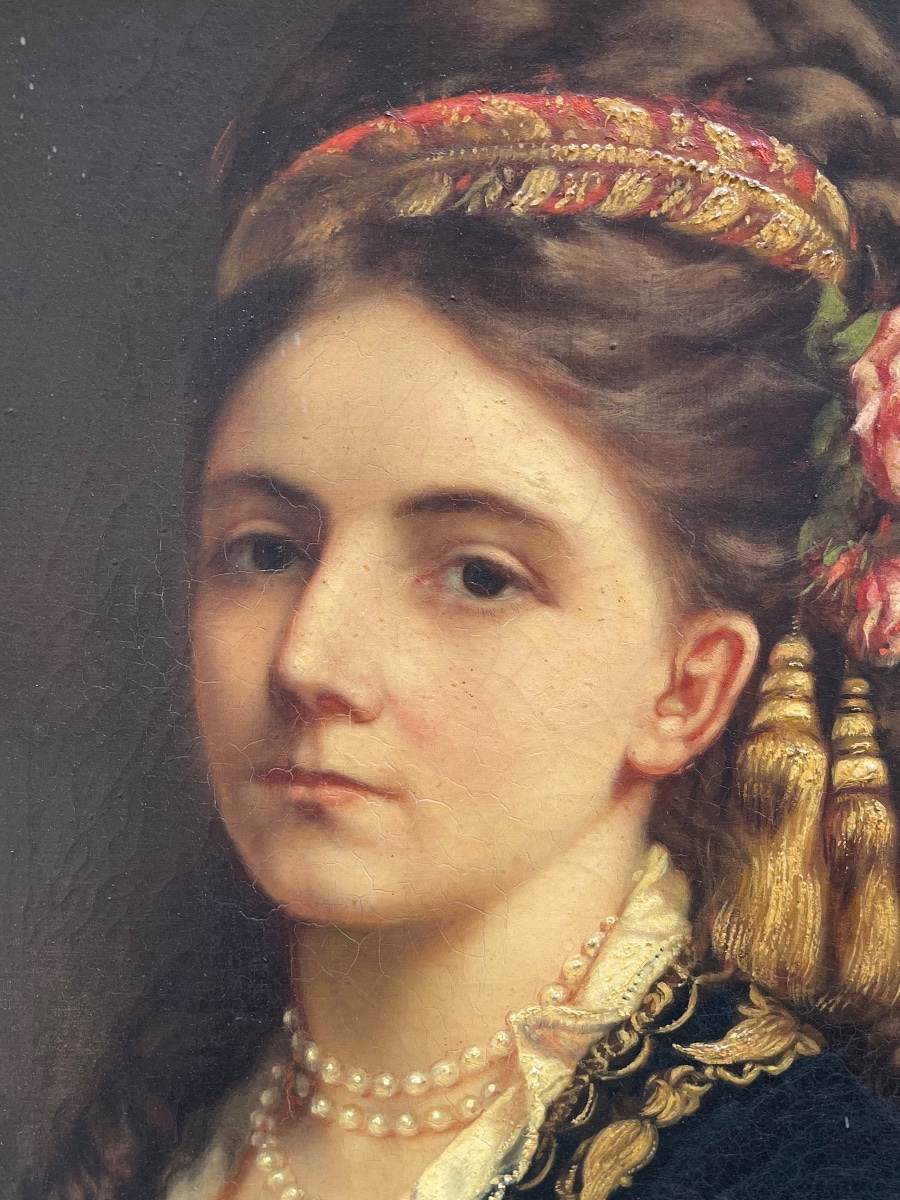 Ritratto di giovane donna in costume balcanico ottomano, firmato Emma Sterrer, ca. 1880-photo-2