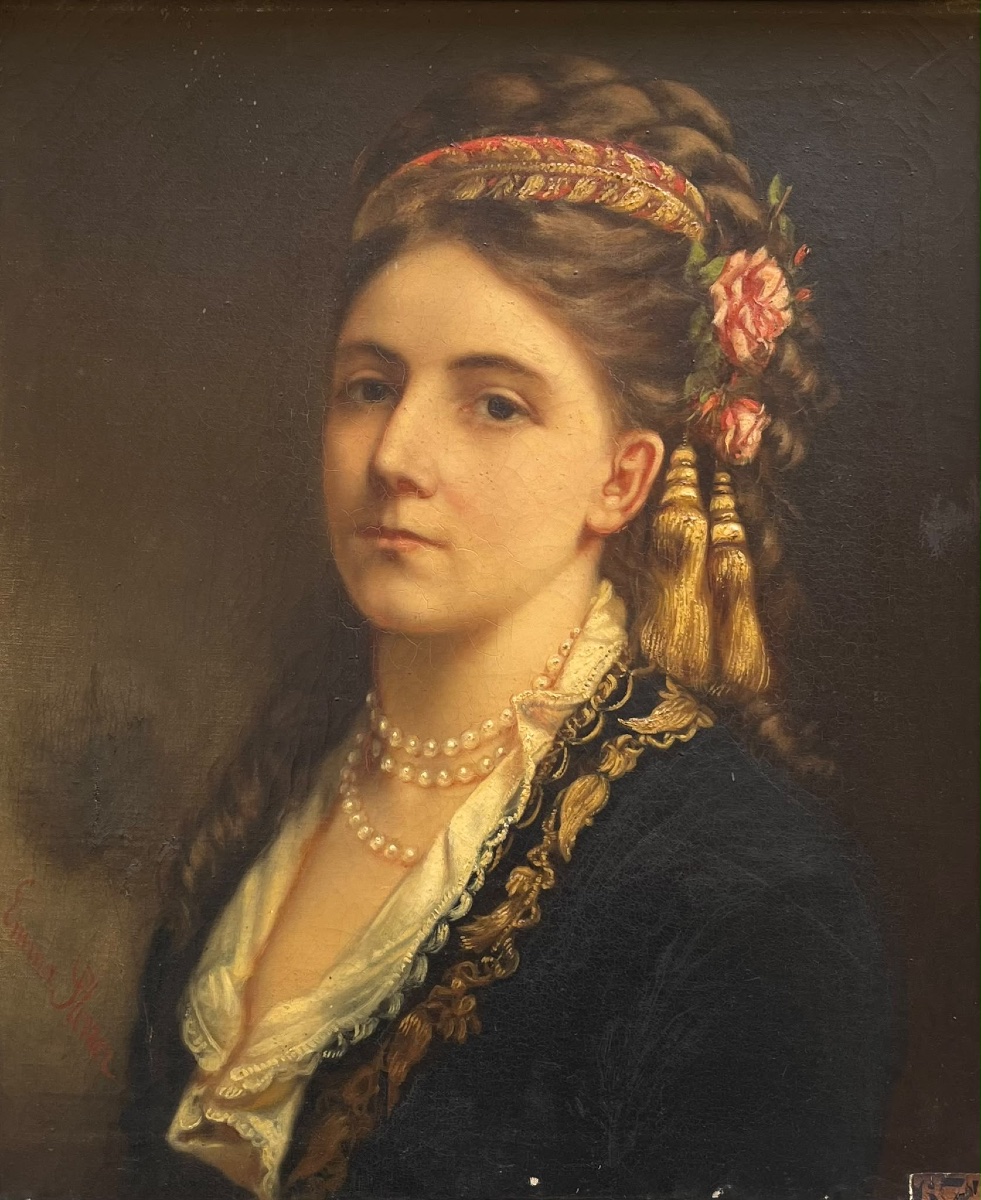 Ritratto di giovane donna in costume balcanico ottomano, firmato Emma Sterrer, ca. 1880-photo-1