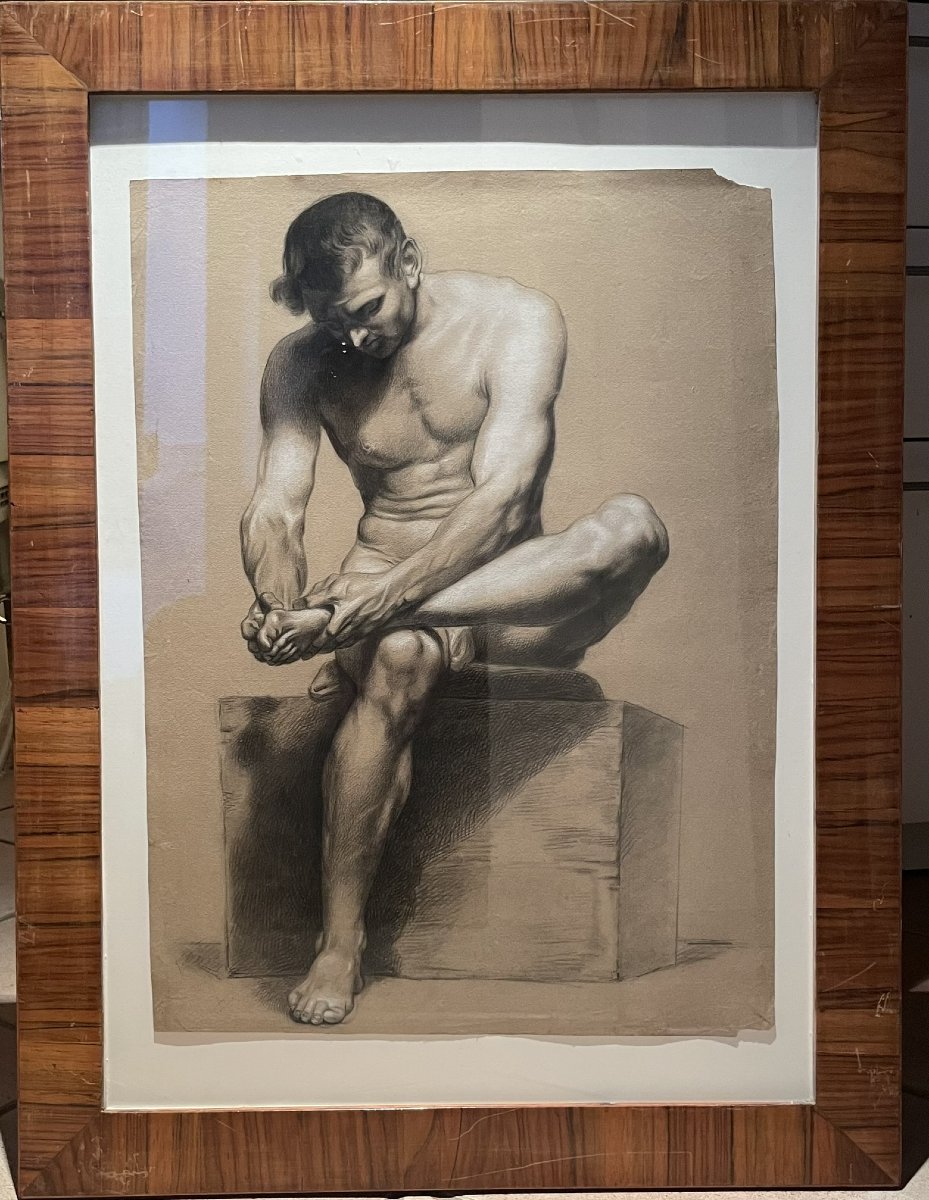 Disegno accademico di nudo, studio dello Spinario, scuola fiorentina, fine XVIII - inizio XIX-photo-7