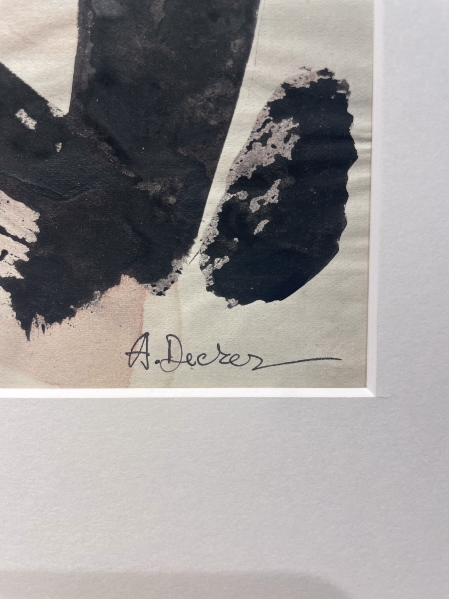 Anja Decker (1908-1995), composizione astratta su carta, Informale tedesco, circa 1950-1965  -photo-4