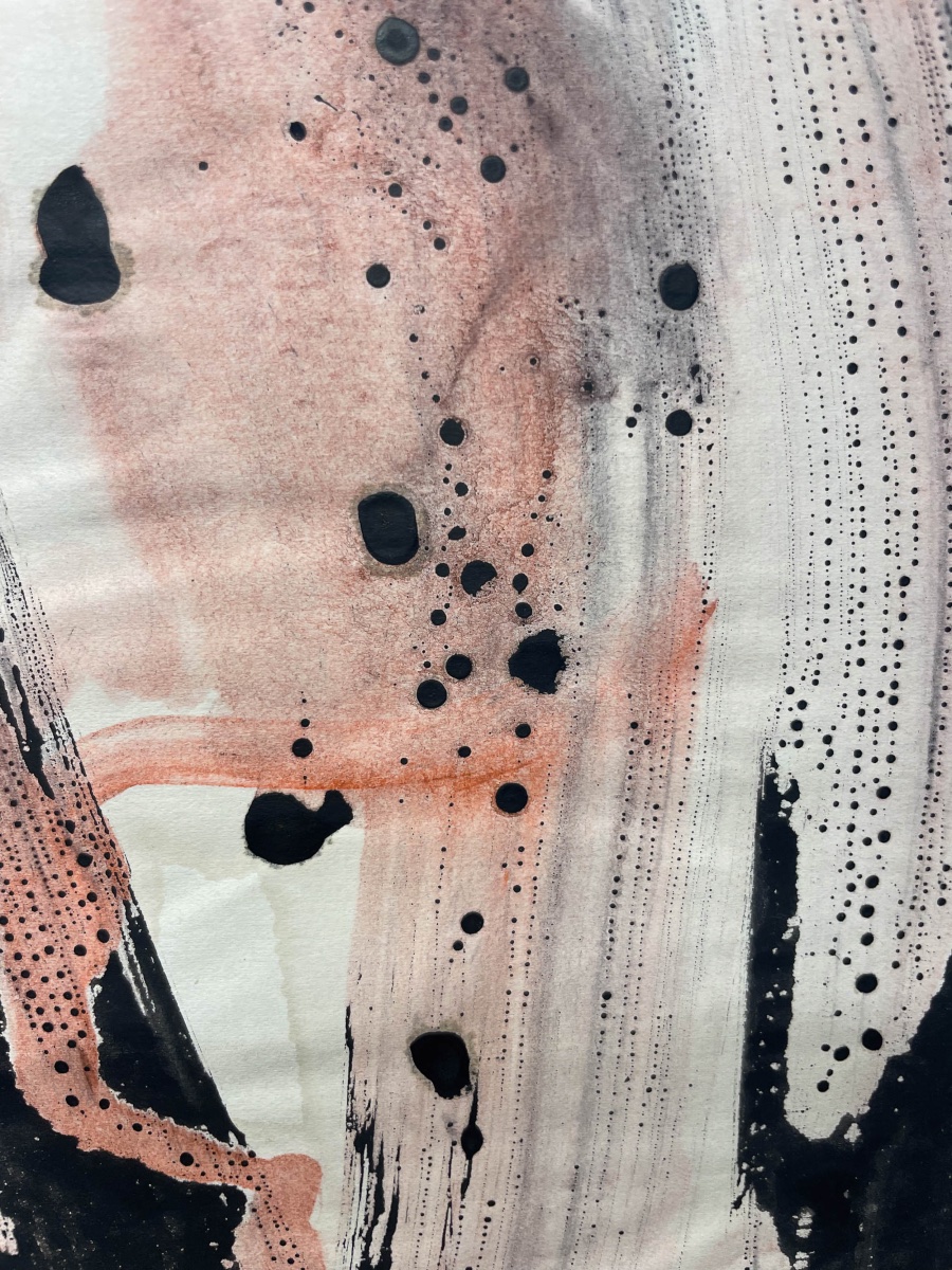 Anja Decker (1908-1995), composizione astratta su carta, Informale tedesco, circa 1950-1965  -photo-2
