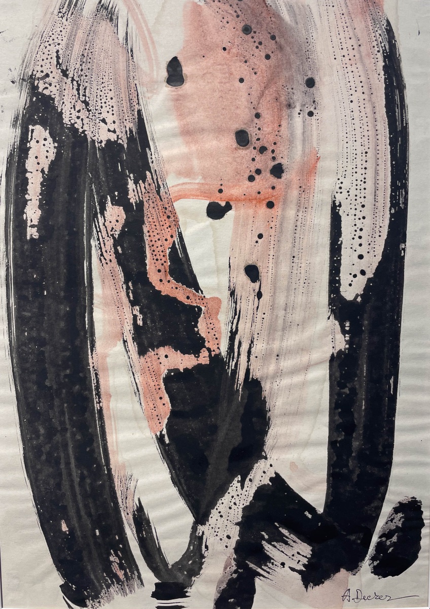 Anja Decker (1908-1995), composizione astratta su carta, Informale tedesco, circa 1950-1965  -photo-5