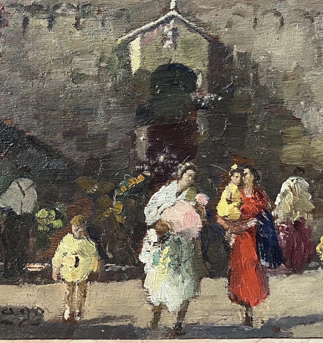Piccola veduta di Venezia con mercato presso una chiesa, Erma Zago (1880-1942)  -photo-4