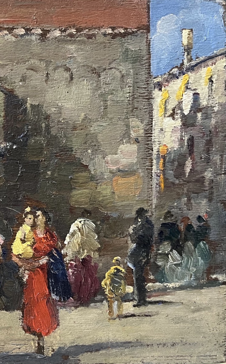 Piccola veduta di Venezia con mercato presso una chiesa, Erma Zago (1880-1942)  -photo-3