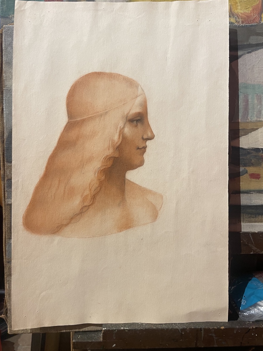 Studio accademico dal ritratto di Isabella d’Este di Leonardo da Vinci, circa 1870  -photo-3