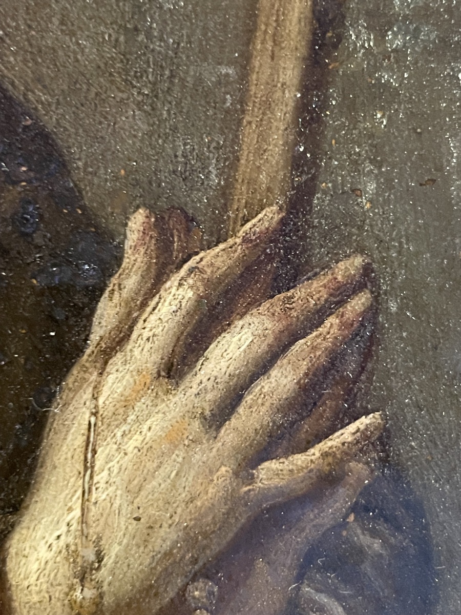 San Pietro d’Alcantara con croce e rosario, olio su rame, scuola spagnola, fine XVII sec.-photo-1