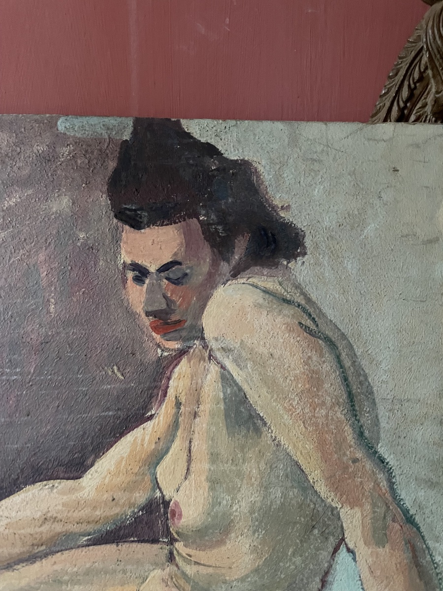 Studio di figura femminile: nudo di donna con rossetto, anni 1930-1940  Olio su cartone -photo-2