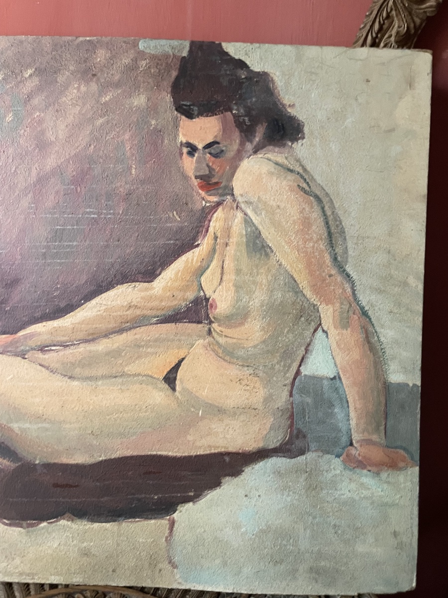 Studio di figura femminile: nudo di donna con rossetto, anni 1930-1940  Olio su cartone -photo-6
