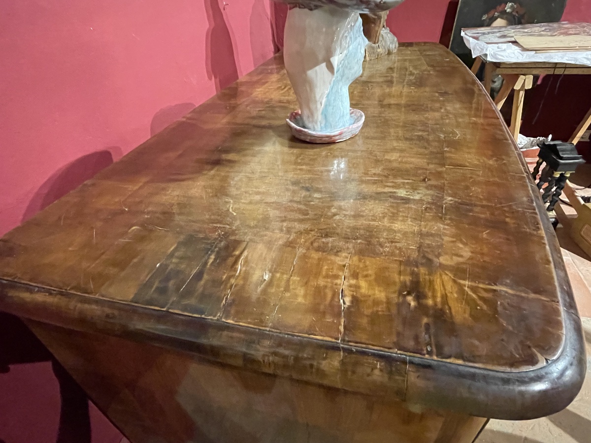 Cassettone francese in noce, epoca Luigi XIV, fine XVII secolo, fronte leggermente curvo-photo-2