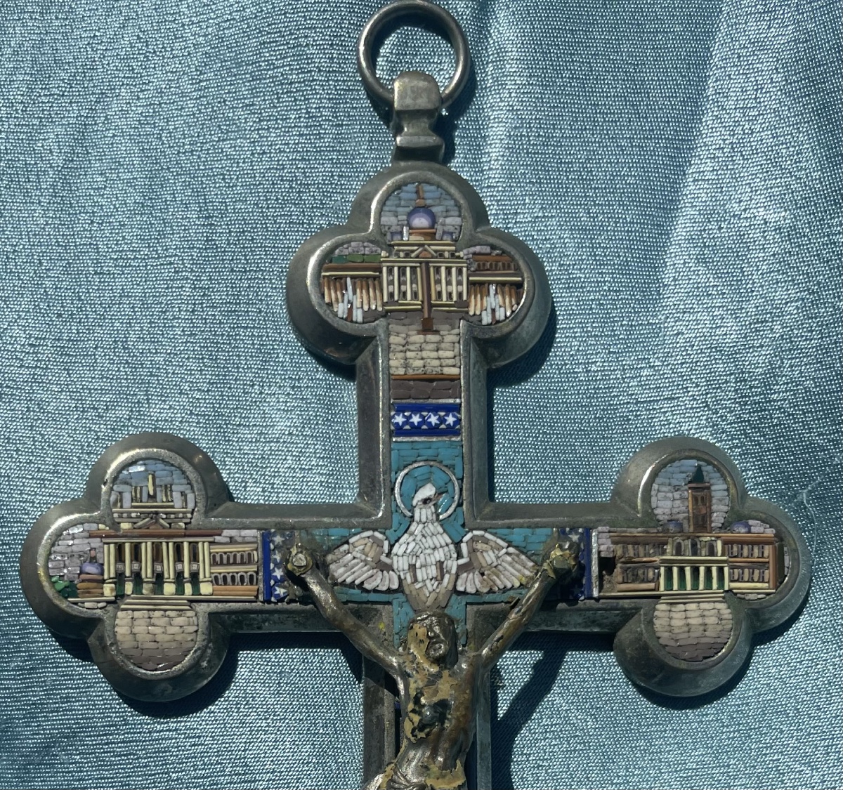 Croce in micromosaico con le chiese di Roma, XIX secolo, 19 × 10 cm  -photo-2