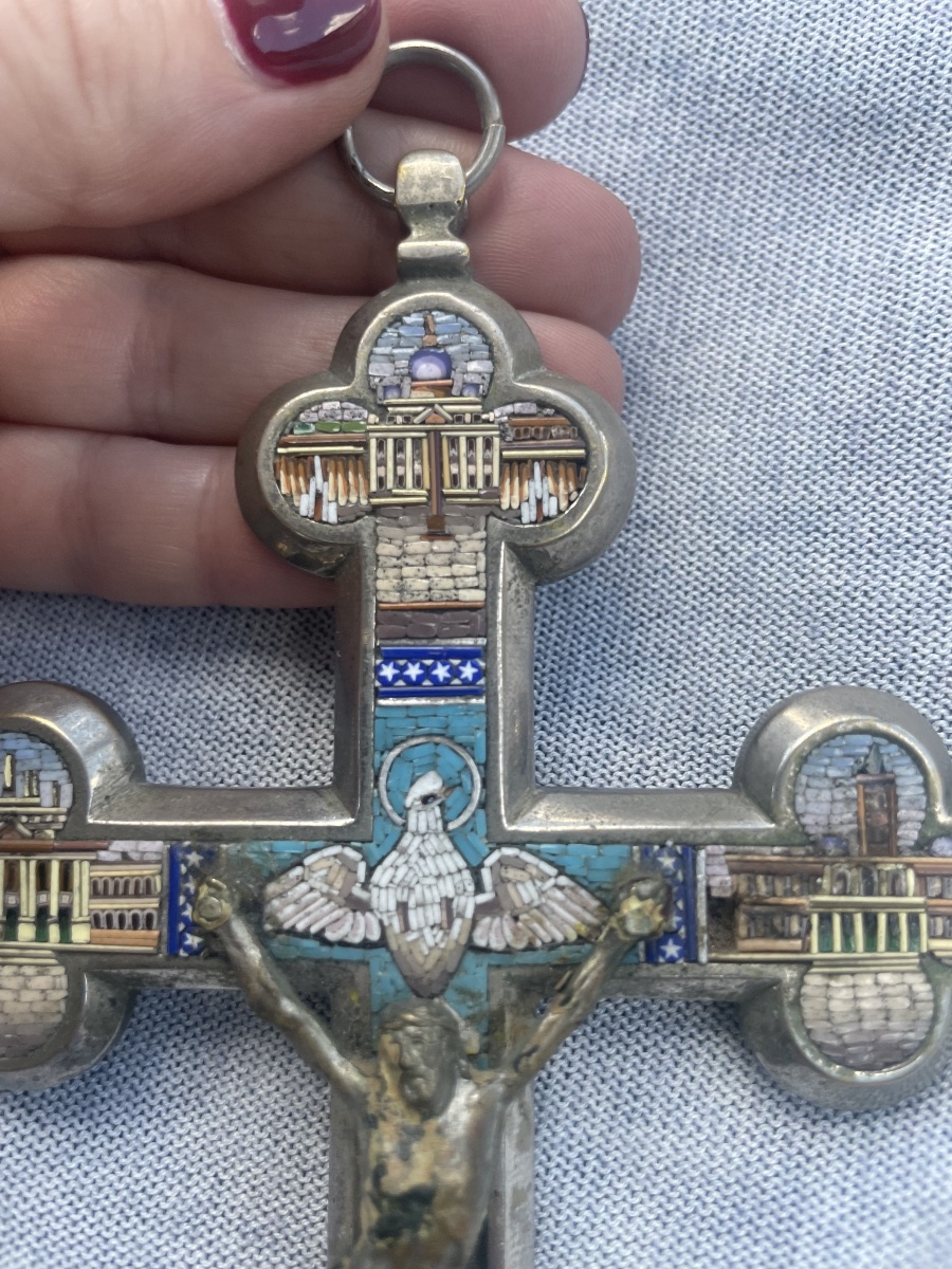 Croce in micromosaico con le chiese di Roma, XIX secolo, 19 × 10 cm  -photo-4