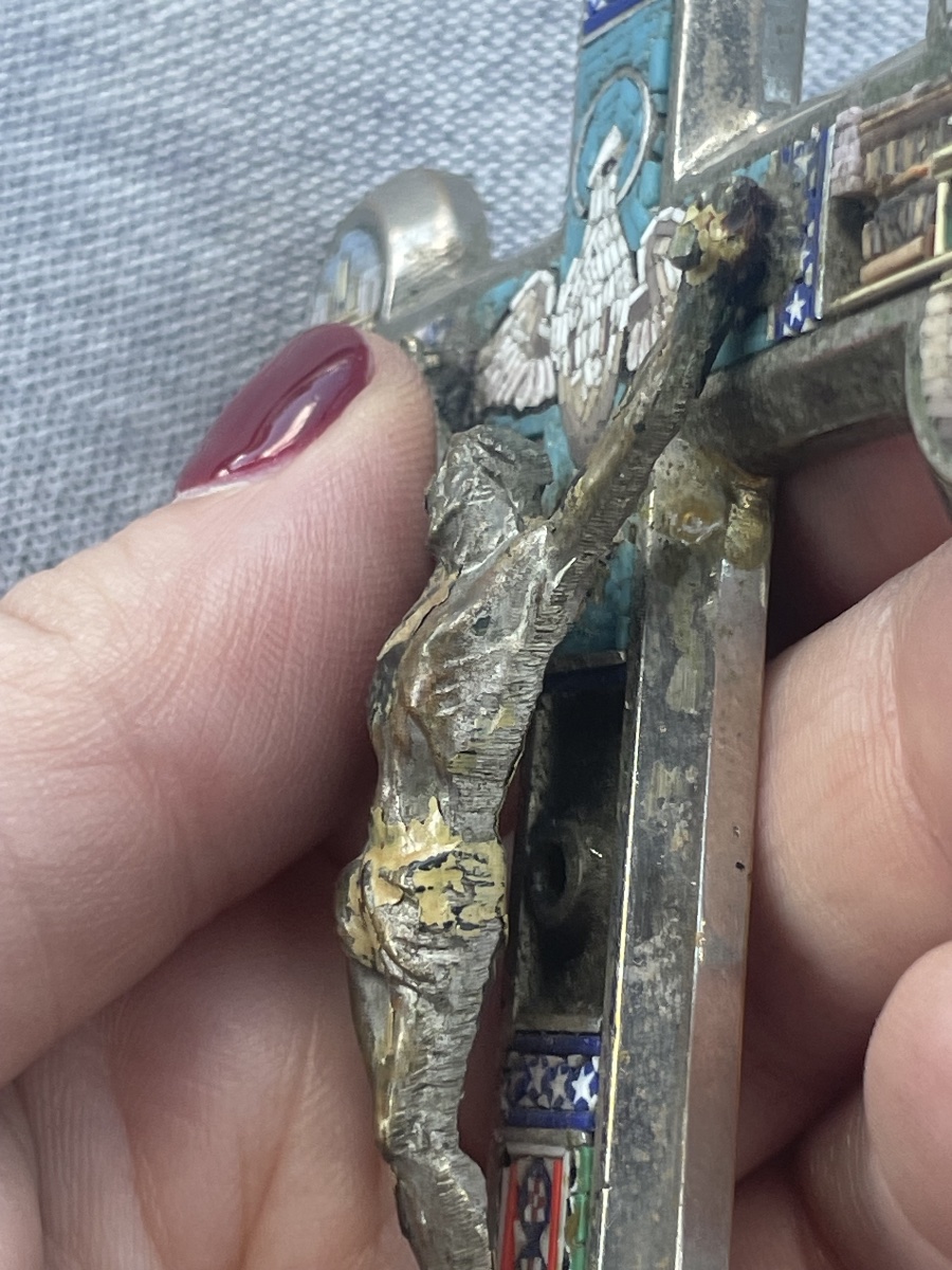 Croce in micromosaico con le chiese di Roma, XIX secolo, 19 × 10 cm  -photo-2