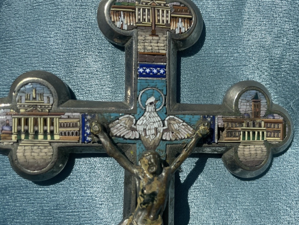 Croce in micromosaico con le chiese di Roma, XIX secolo, 19 × 10 cm  -photo-4