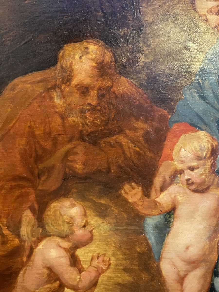 Sacra Famiglia con San Giovannino in un paesaggio boschivo – Scuola fiamminga, Bruxelles-photo-5