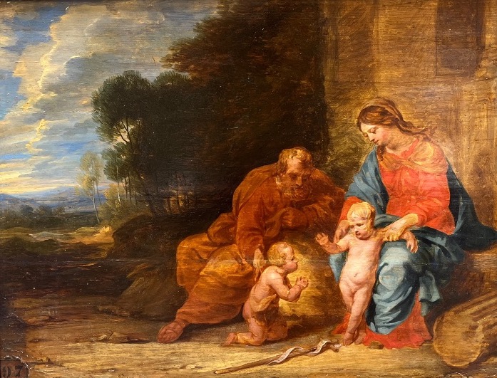 Sacra Famiglia con San Giovannino in un paesaggio boschivo – Scuola fiamminga, Bruxelles-photo-7