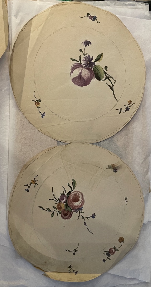Sette disegni di decori floreali per piatti in ceramica,, da modelli del XVIII secolo-photo-3