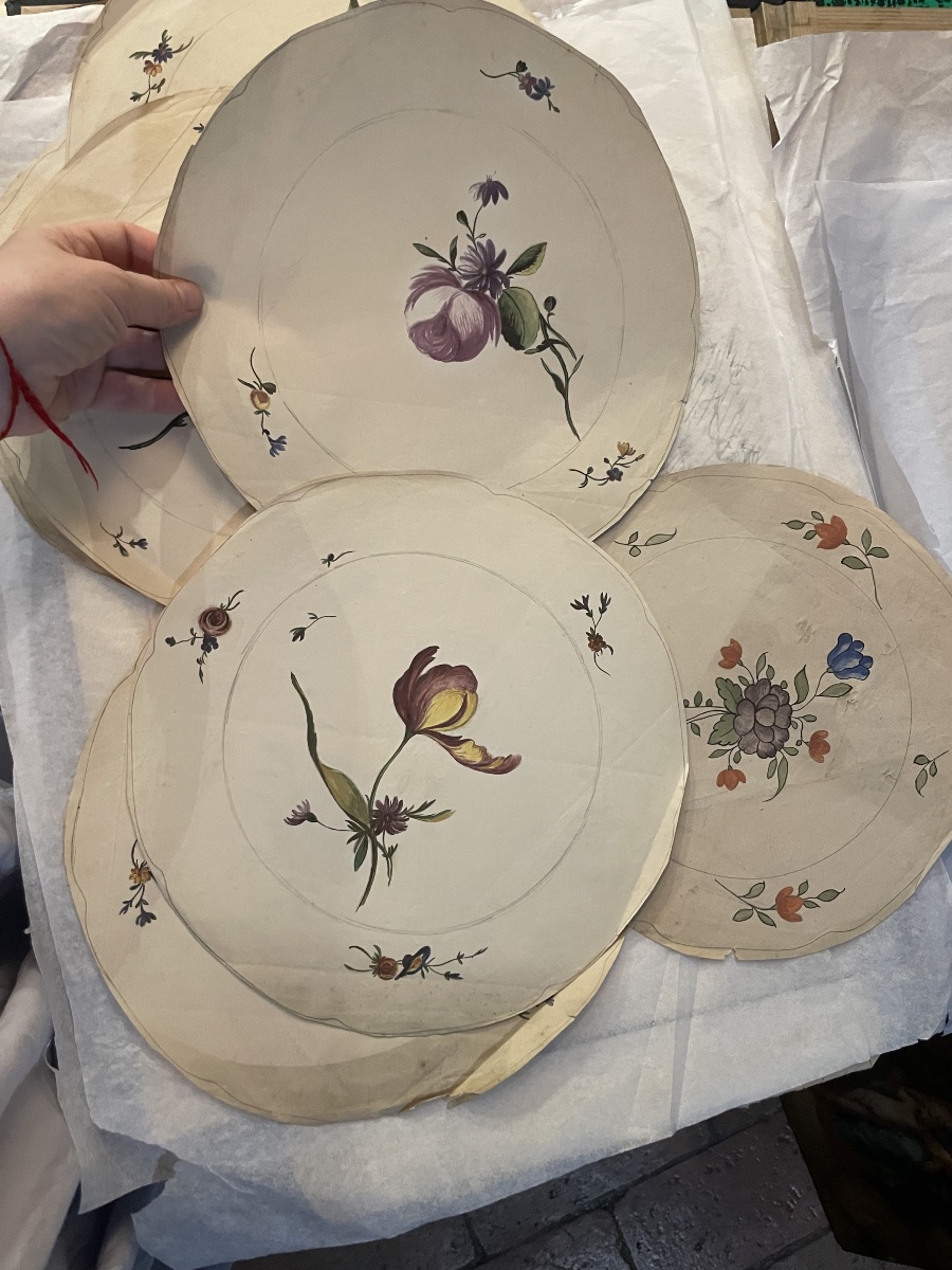 Sette disegni di decori floreali per piatti in ceramica,, da modelli del XVIII secolo-photo-4