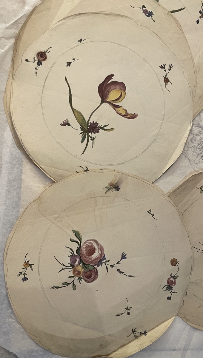 Sette disegni di decori floreali per piatti in ceramica,, da modelli del XVIII secolo-photo-7