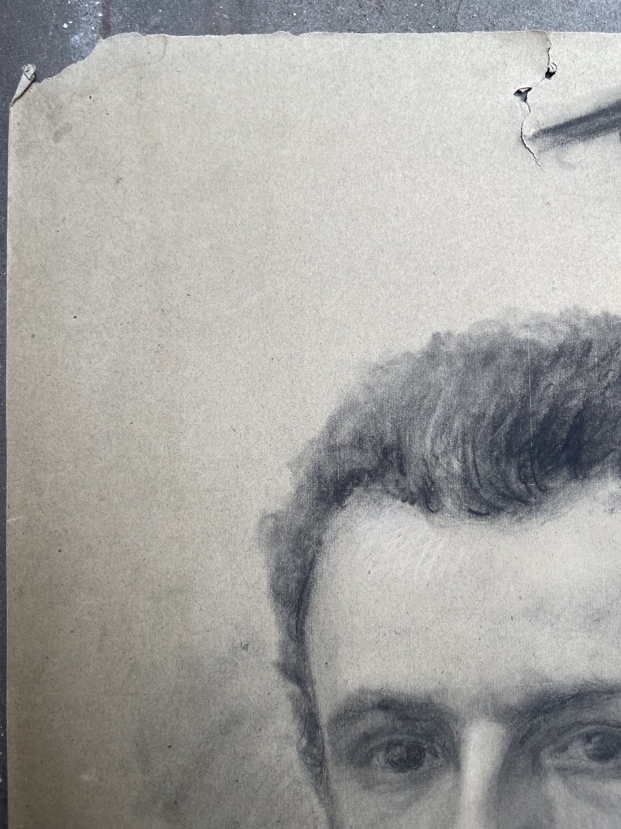 Disegno, ritratto di uomo con baffi e papillon, atelier di Enrico Reffo, cm 32 × 45 -photo-4