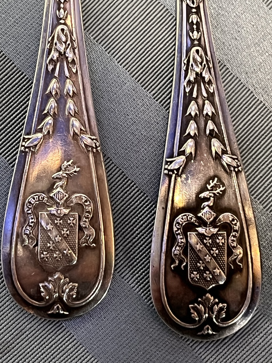     Sei forchette in argento Puiforcat con stemma nobiliare, ca. 1890-photo-5