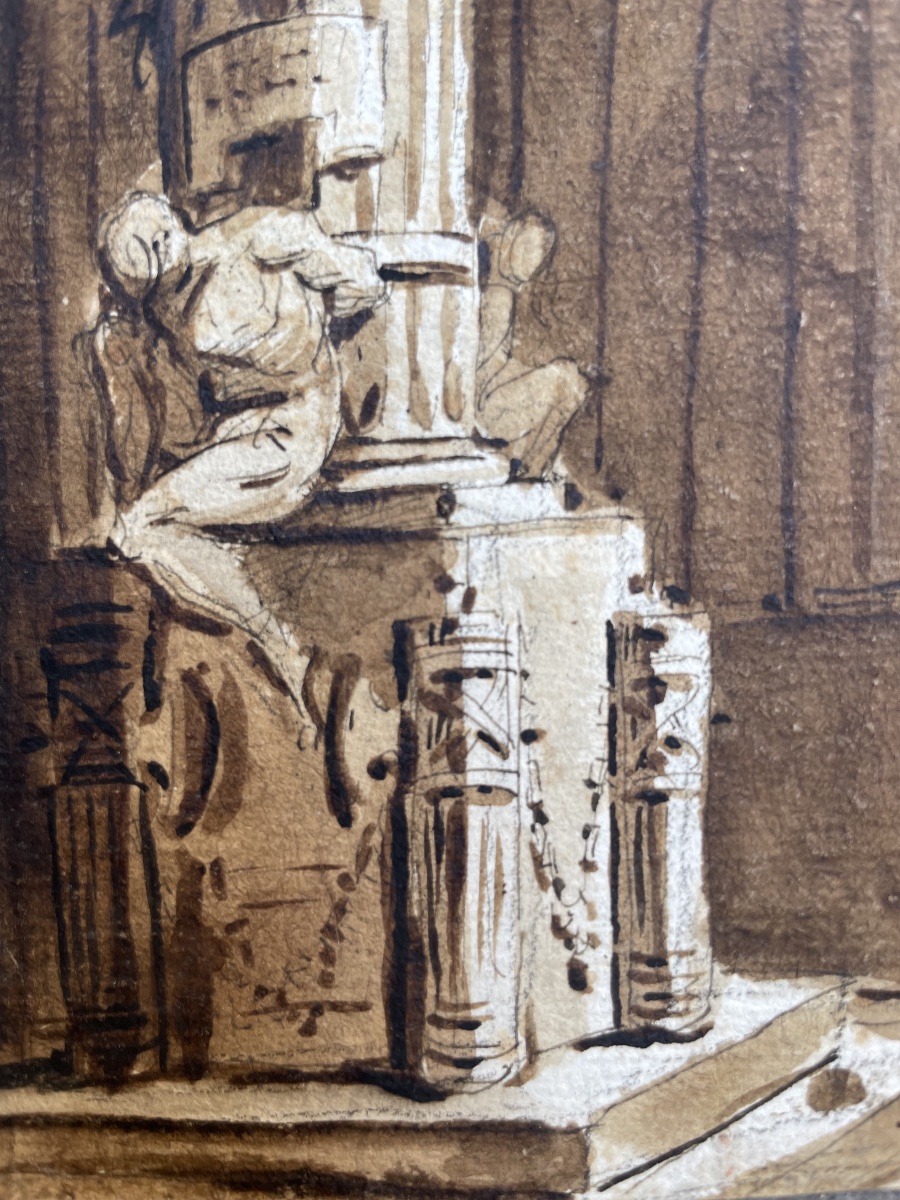 Scenografia architettonica con monumento a trofei, moro prigioniero e leoni. Amb. Fontanesi -photo-2