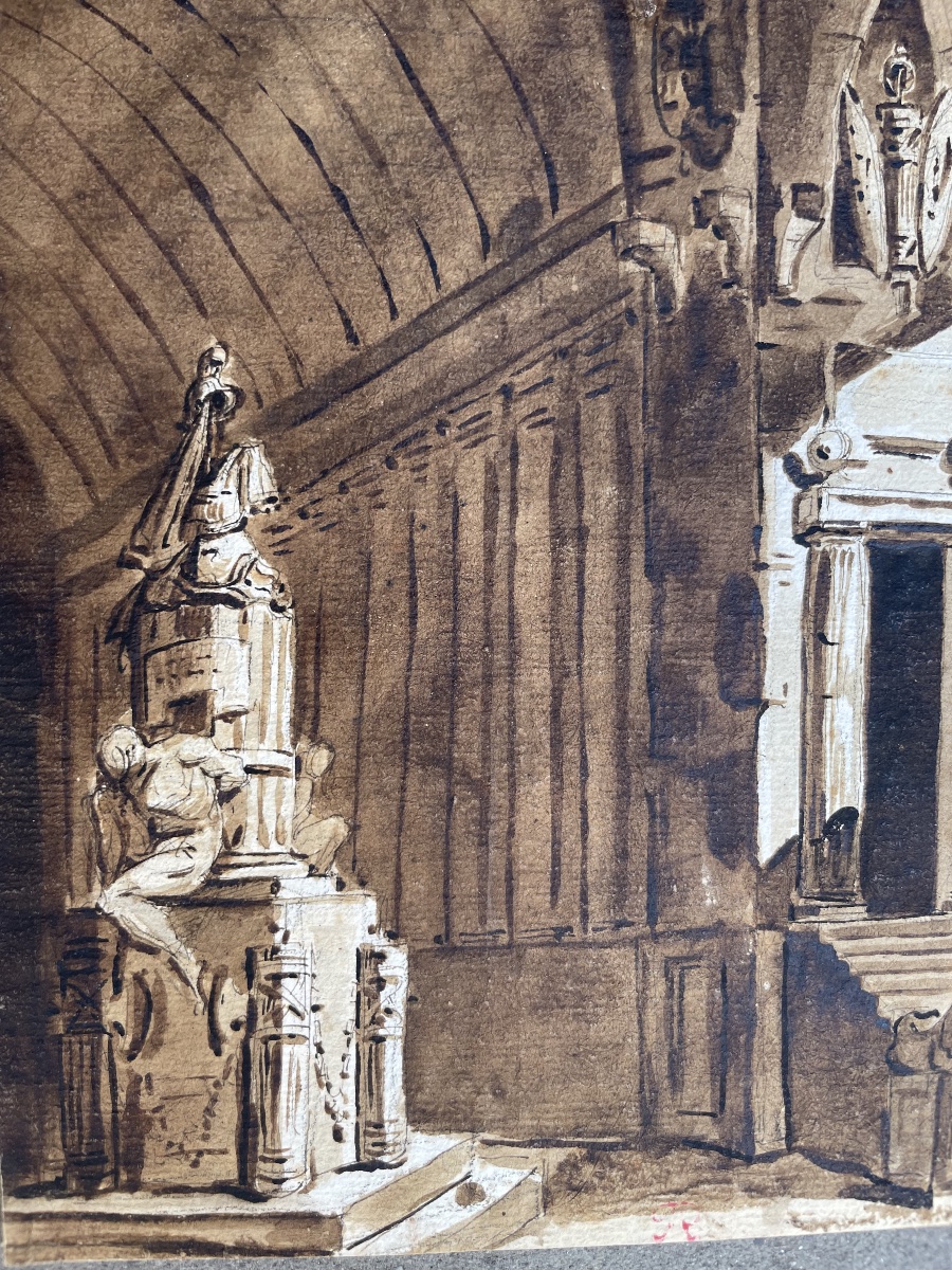 Scenografia architettonica con monumento a trofei, moro prigioniero e leoni. Amb. Fontanesi -photo-3