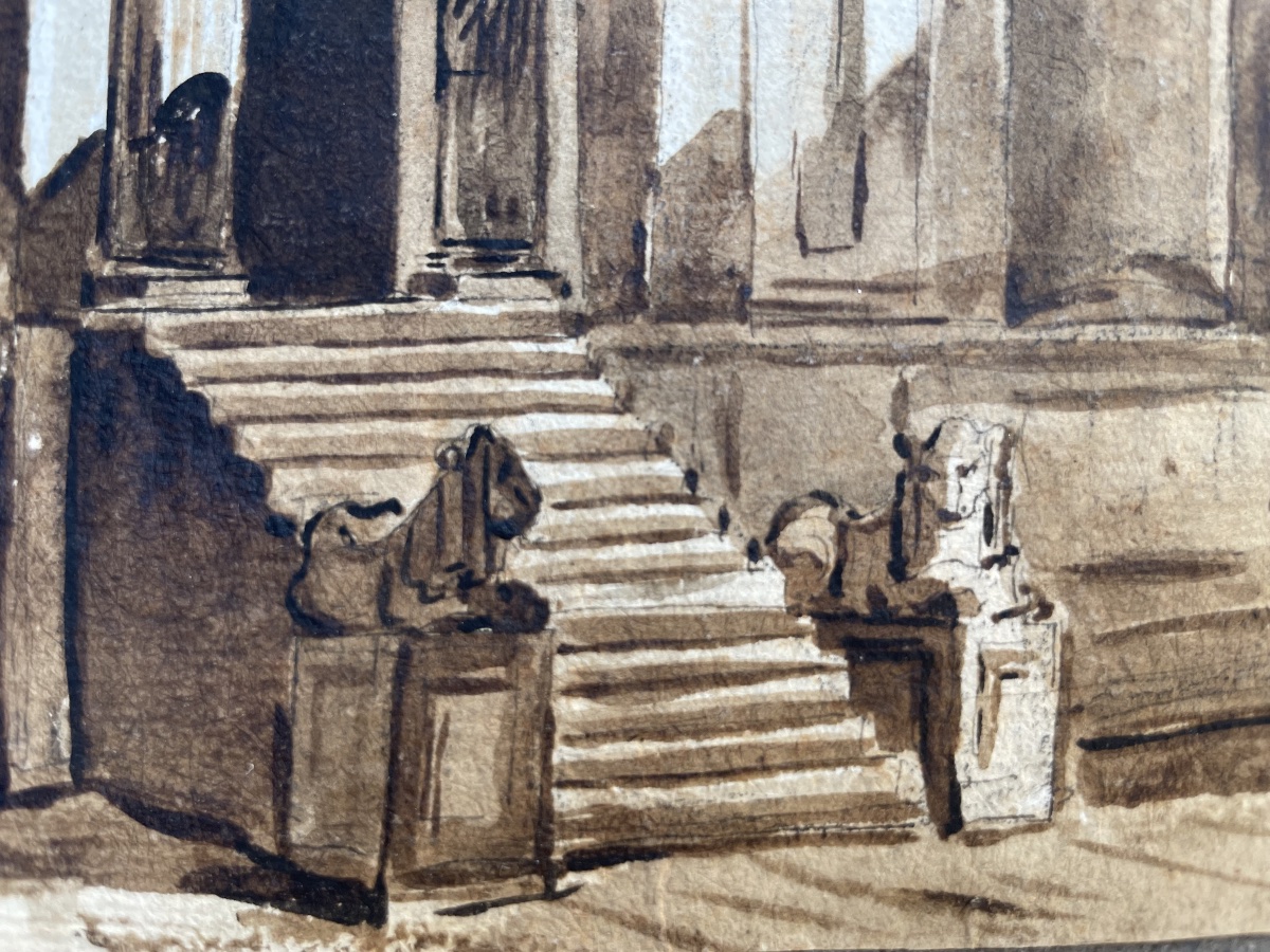 Scenografia architettonica con monumento a trofei, moro prigioniero e leoni. Amb. Fontanesi -photo-4