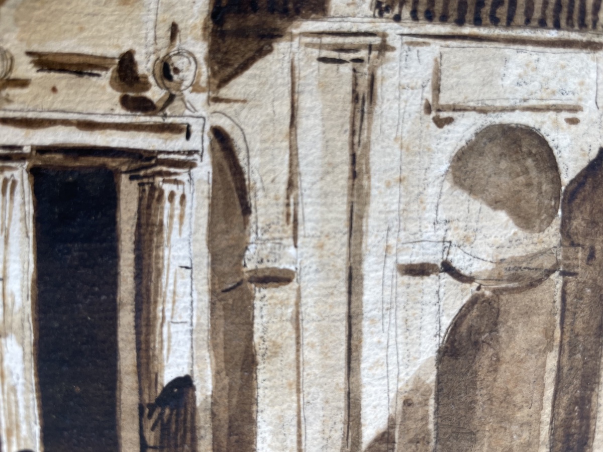 Scenografia architettonica con monumento a trofei, moro prigioniero e leoni. Amb. Fontanesi -photo-1