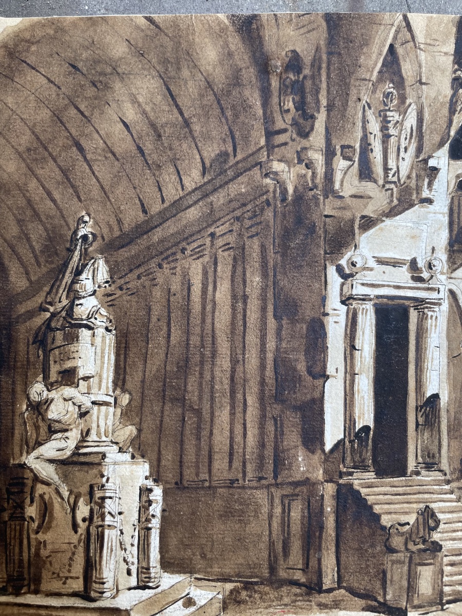 Scenografia architettonica con monumento a trofei, moro prigioniero e leoni. Amb. Fontanesi -photo-3