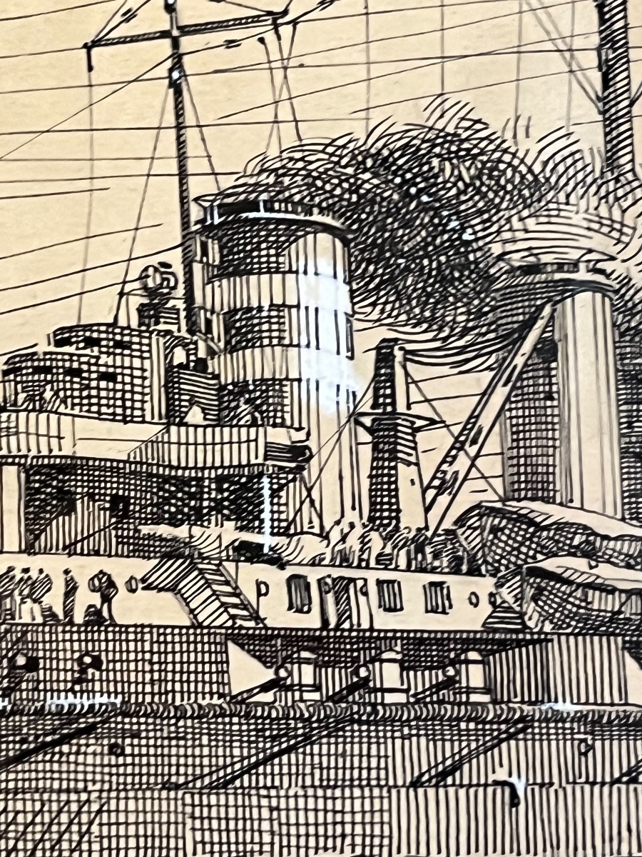 Due disegni a inchiostro di corazzate in mare – Pierre Leconte (1894-1946)  Inchiostro su carta-photo-4