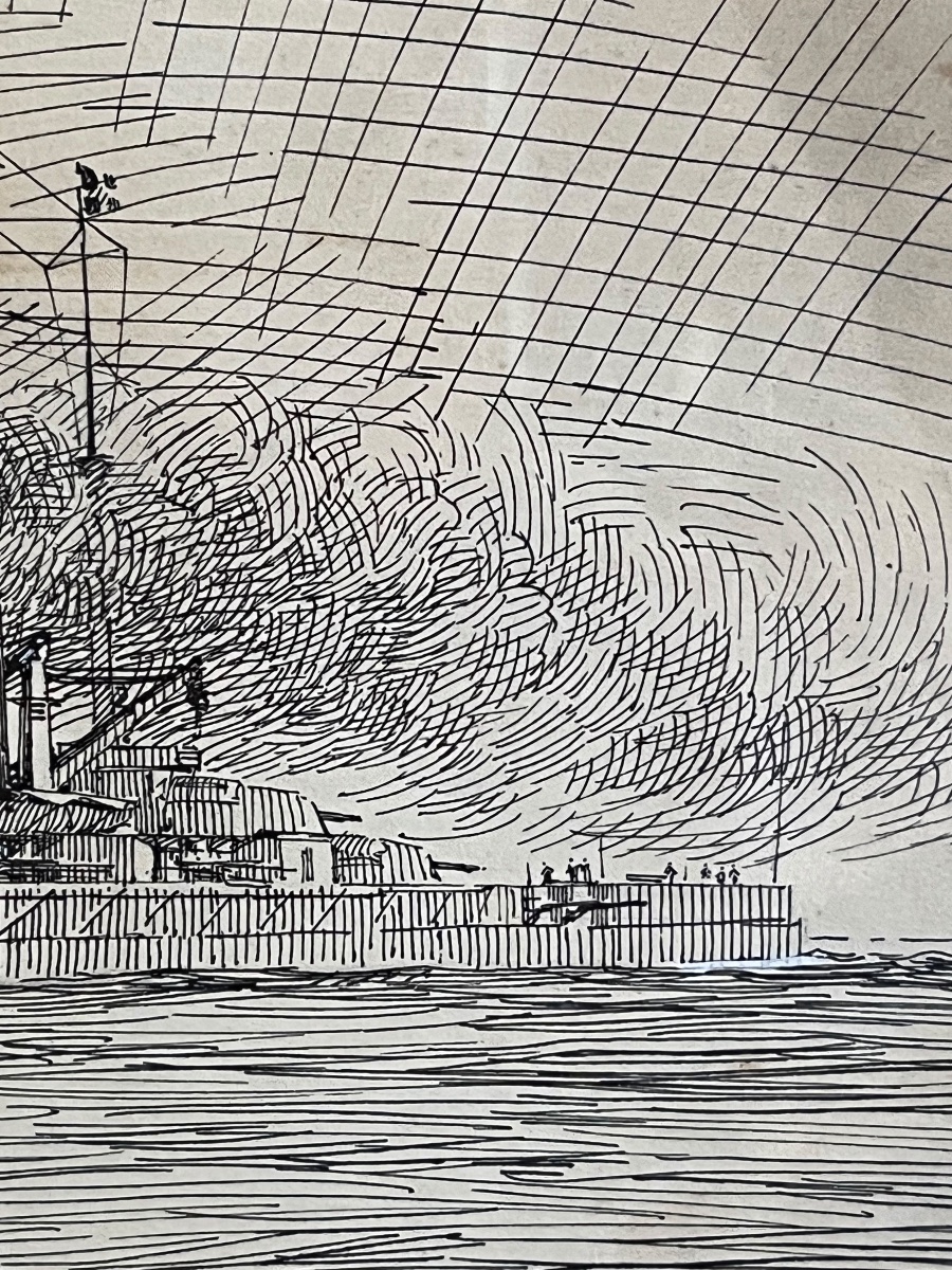 Due disegni a inchiostro di corazzate in mare – Pierre Leconte (1894-1946)  Inchiostro su carta-photo-3