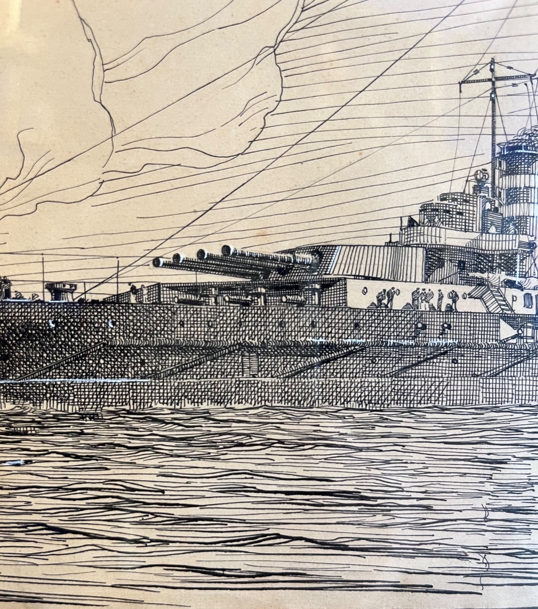 Due disegni a inchiostro di corazzate in mare – Pierre Leconte (1894-1946)  Inchiostro su carta-photo-4