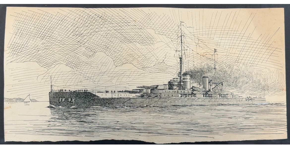 Due disegni a inchiostro di corazzate in mare – Pierre Leconte (1894-1946)  Inchiostro su carta-photo-6