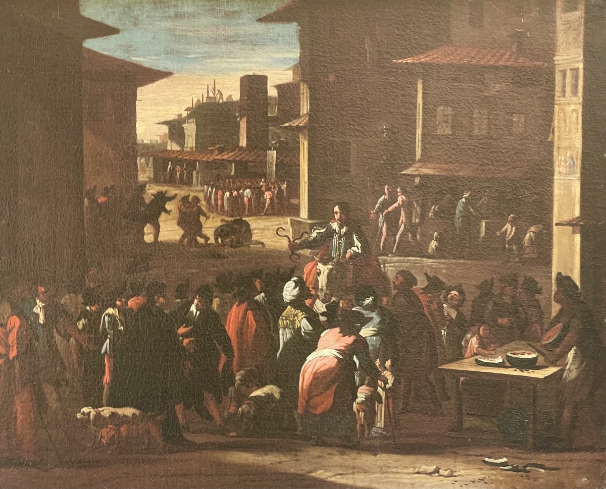 Ciarlatano con serpenti in una piazza di Roma, Bamboccianti, XVII secolo  