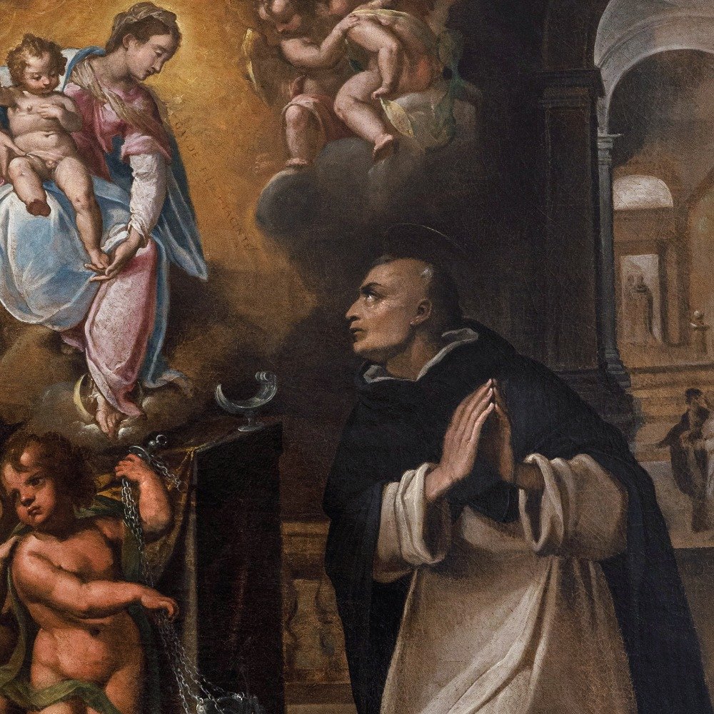 Scuola toscana, San Giacinto domenicano e la visione della Madonna a Kiev, circa 1600 -photo-3