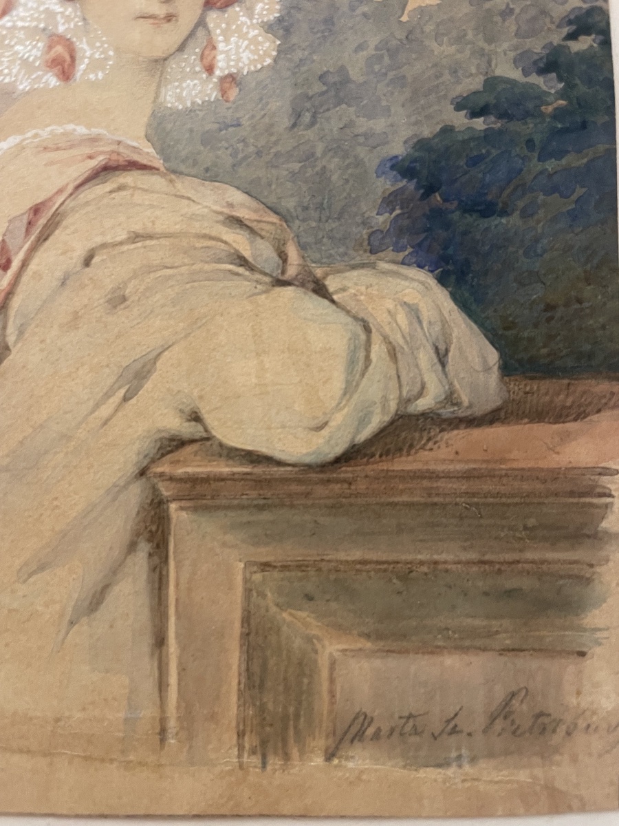 Ritratto femminile con mantella a cappuccio, «Marta S[?]. Pieterburg», 1840 circa  -photo-1
