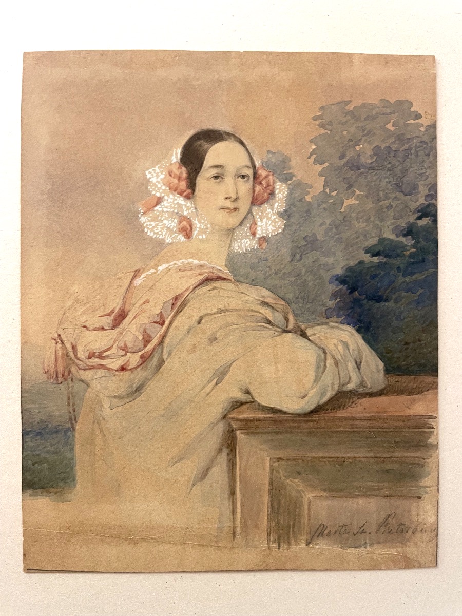 Ritratto femminile con mantella a cappuccio, «Marta S[?]. Pieterburg», 1840 circa  