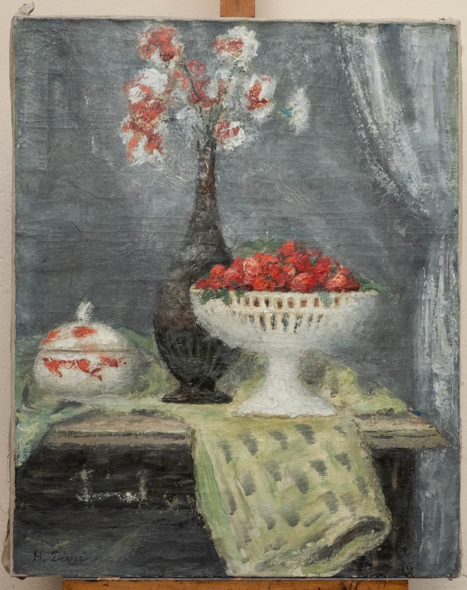 Henry Déziré (1878–1965) – Nature morte aux fraises et aux fleurs, signée circa 1930 