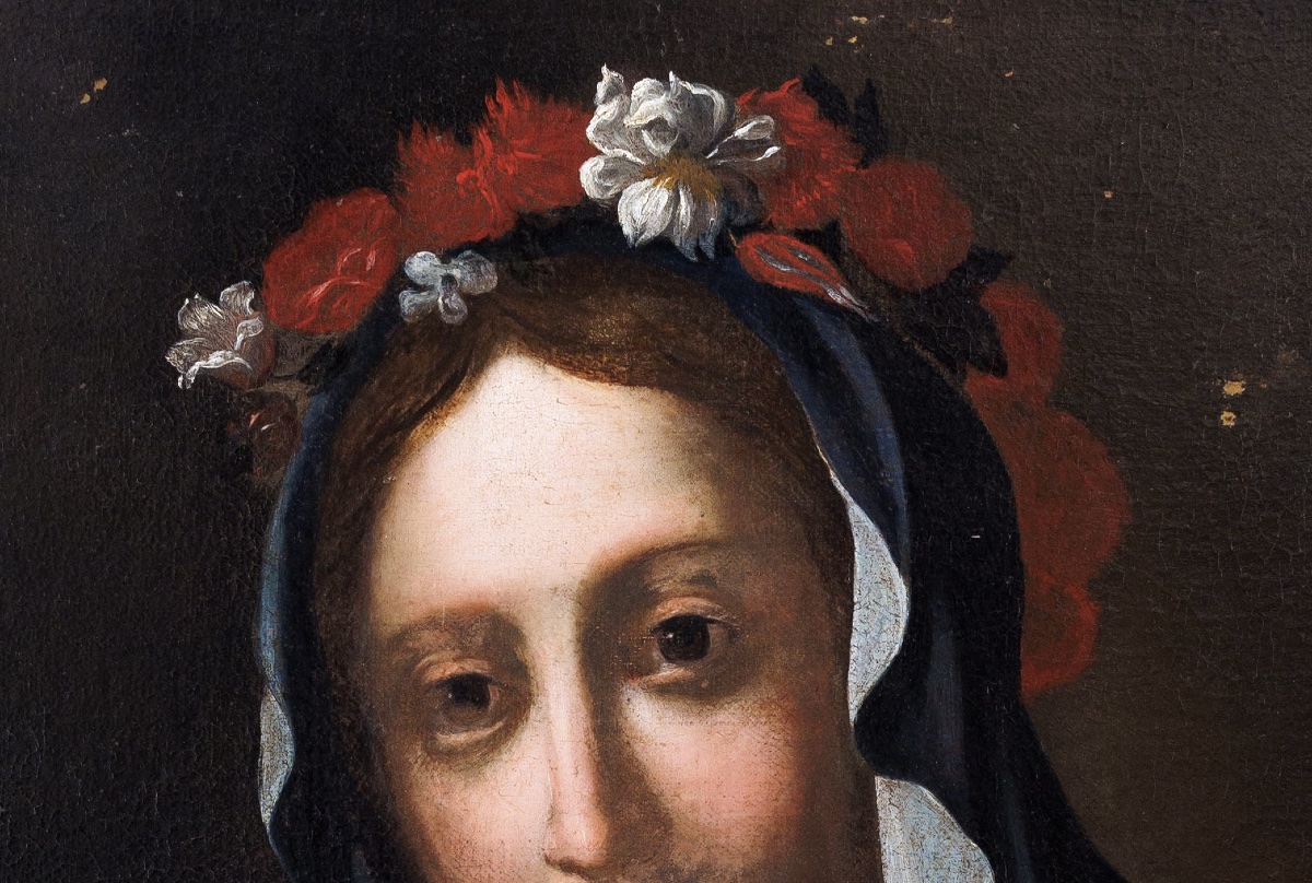 Scuola fiorentina, circa 1640 Santa Agnese con l’agnello e corona di fiori Cm 67x56-photo-3