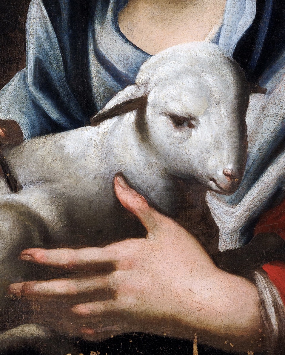 Scuola fiorentina, circa 1640 Santa Agnese con l’agnello e corona di fiori Cm 67x56-photo-6