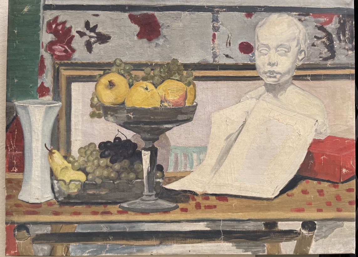 Henry Déziré (1878–1965), Natura morta d’atelier con busto e frutta  Olio su tela 81 × 60 cm 