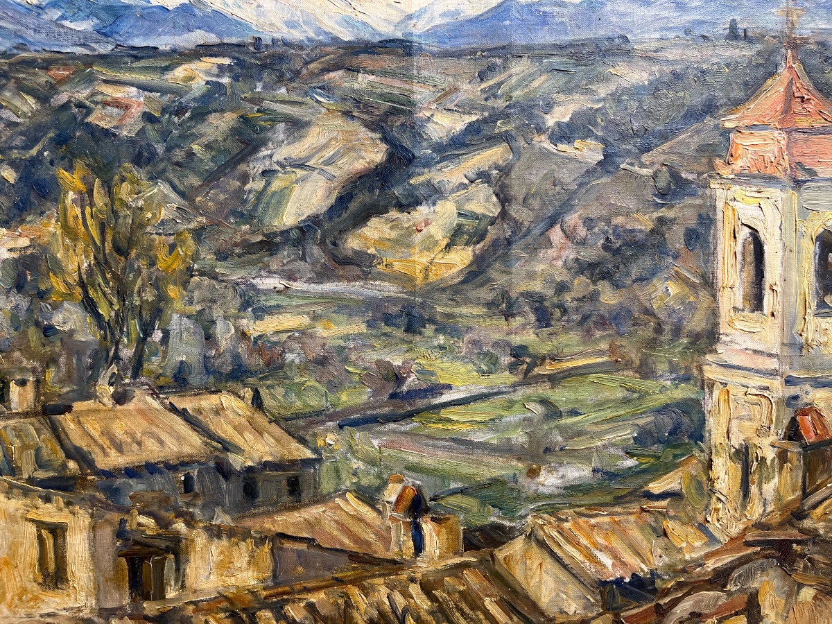 Germain David-Nillet (Parigi, 1861–1932) – Veduta di borgo e paesaggio montano, firmato -photo-6