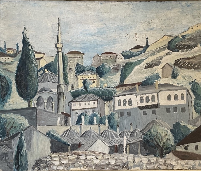 Počitelj, città ottomana della Bosnia-Erzegovina con moschea e minareto, prima metà XX secolo  