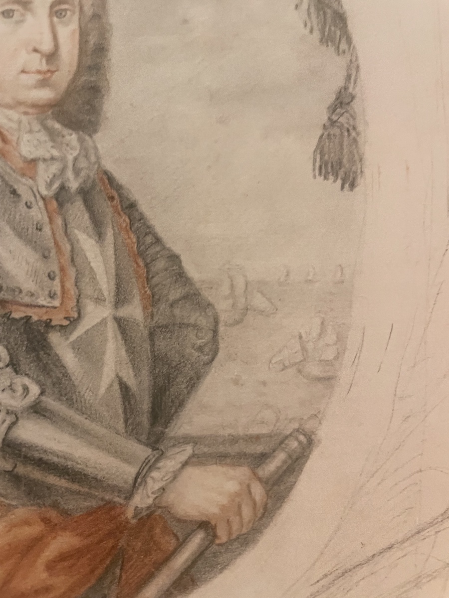 Disegno XVIII secolo, Gran Maestro di Malta Ramón Perellós, studio preparatorio per stampa  -photo-3